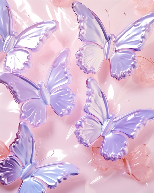 Photo pink and white butterflies on plastic sheet