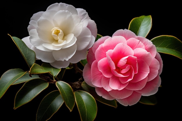 Pink white camellia Generate Ai