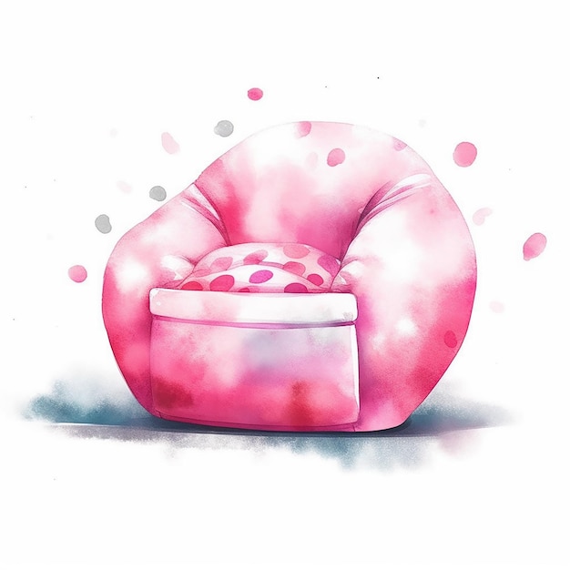 A pink and white chair with a pink cushion on it.