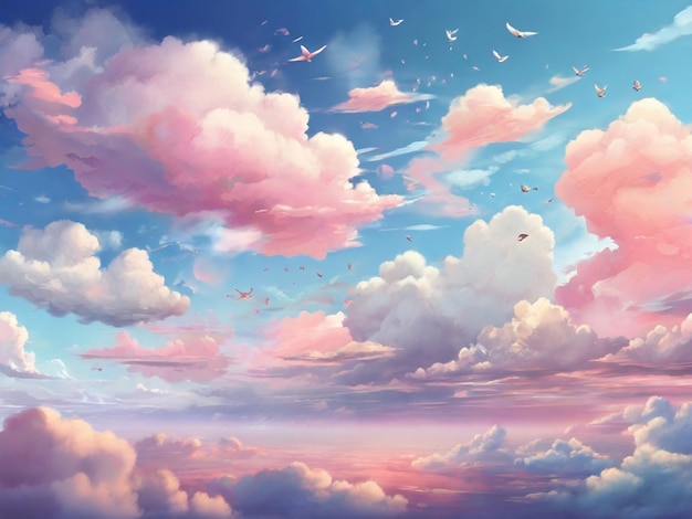 Pink and white cloud in blue sky