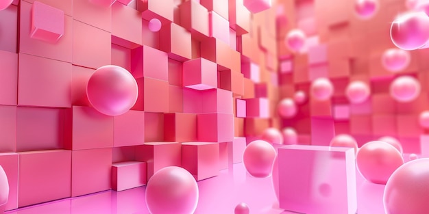 Pink and white cubes with pink spheres in the middle stock background