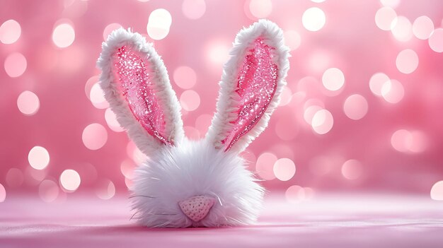 Photo pink and white fancy dress rabbit ears on a white background