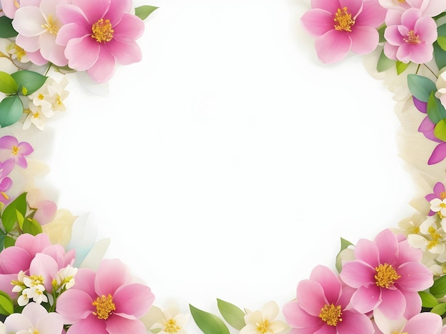 Pink and white flower frame background with watercolor Watercolor floral frame