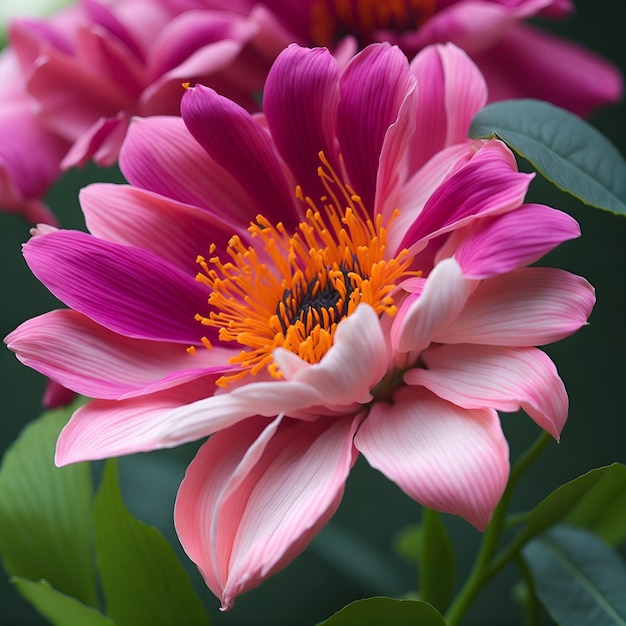 A pink and white flower with a bee on it