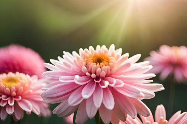 A pink and white flower with the sun shining through the leaves.