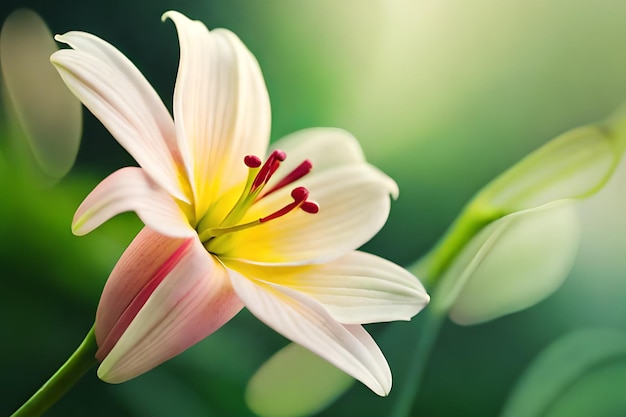 A pink and white flower with a yellow center