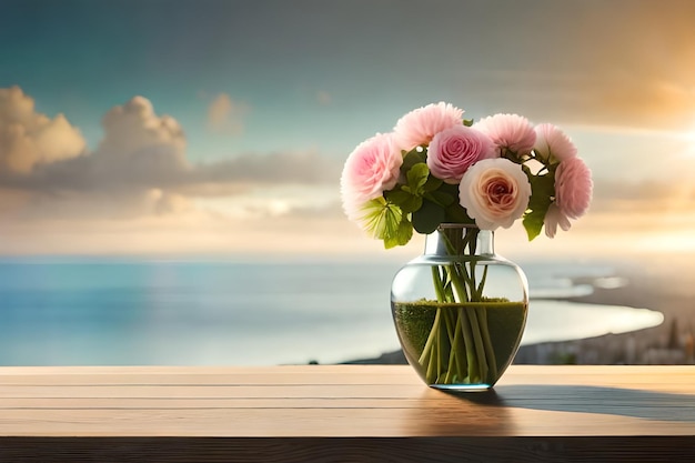 pink and white flowers in a vase on a table