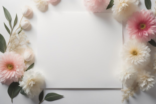 Pink and white flowers on a white background