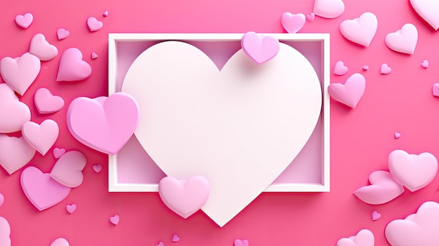 pink and white heart on pink background paper cut