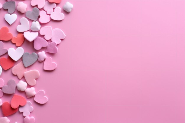 Pink and white hearts on a pink background