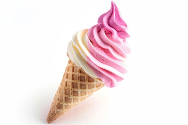 Pink and White Ice Cream Cone on White Background