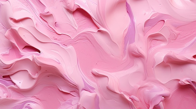 A pink and white ice cream is covered in pink and white cream