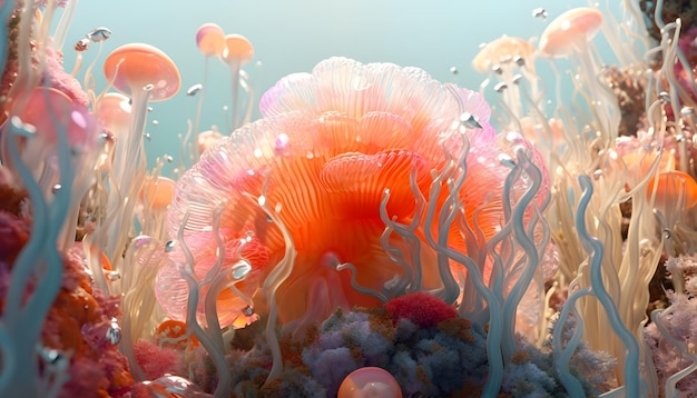 A pink and white jellyfish is surrounded by bubbles and the words'jellyfish