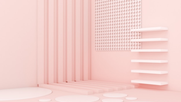 ピンクの白い光の背景、スタジオ、台座。 3Dイラスト、3Dレンダリング。