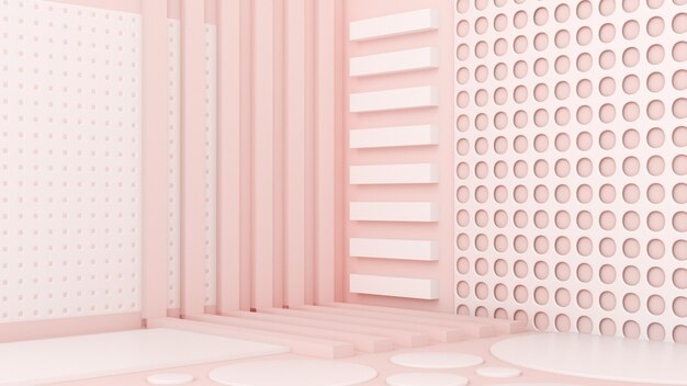 Pink white light background studio and pedestal 3d illustration