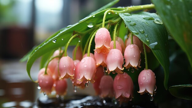 Photo pink white lily of the valley rain on petals uhd wallpaper