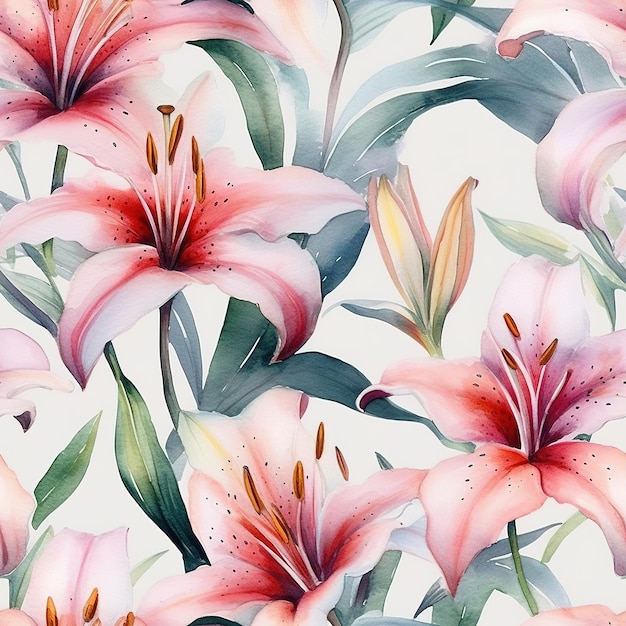 A pink and white lily wallpaper that is printed on a white background.