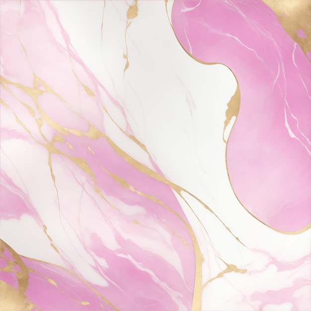 Pink and White marble background with gold brushstrokes