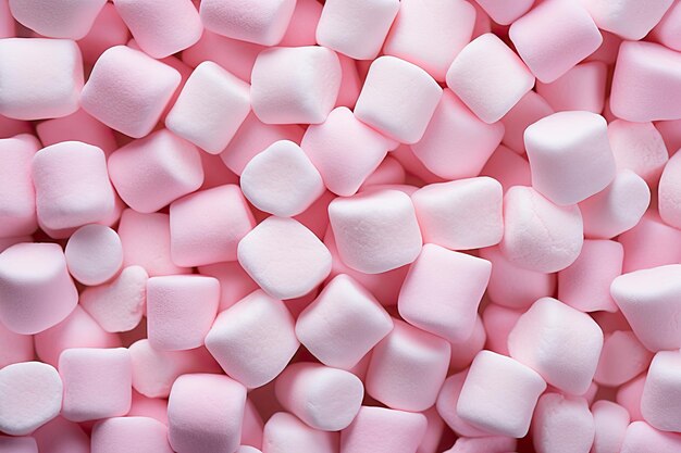 Pink and white marshmallows background Top view Flat lay pink marshmallow for Valentine Day as background and texture AI Generated