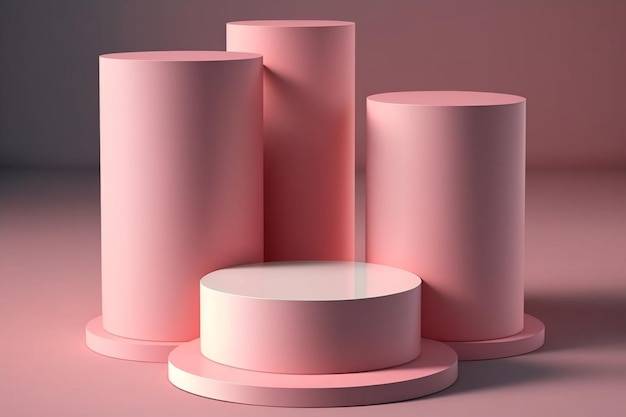 Pink and white objects are arranged in a row.