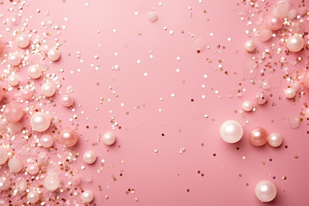 Pink and white pearls and confetti on a pink background Pearl confetti on pink background AI Generated