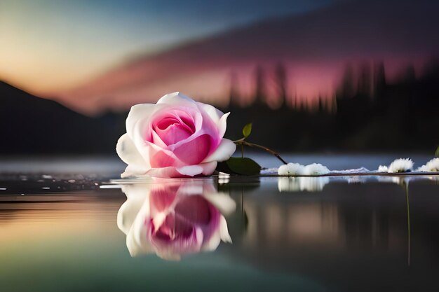 Photo pink and white rose is shown with the word love on
