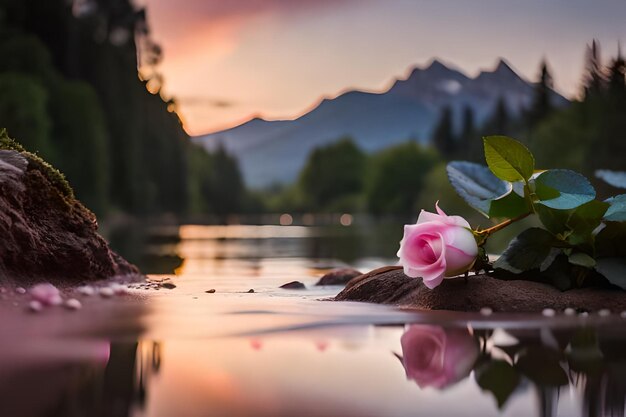 Foto la rosa rosa e bianca è mostrata con la parola amore su