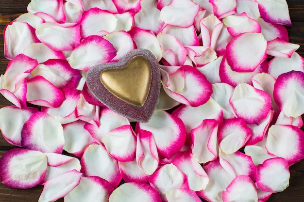 pink and white rose petals and heart