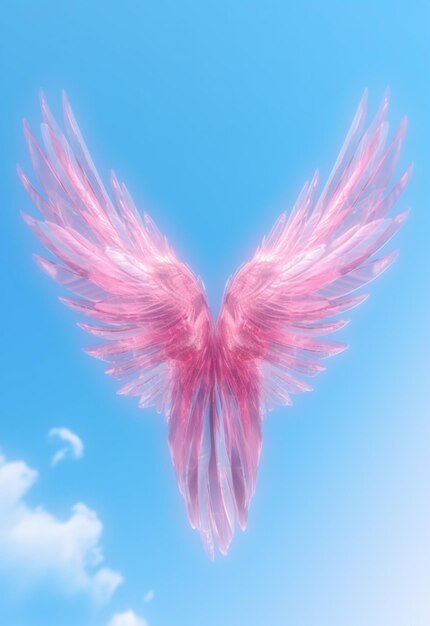 Pink wings on a blue sky