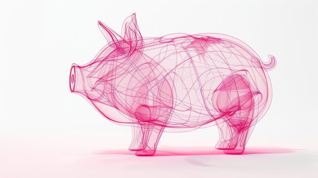 Foto una scultura di filo rosa di un maiale perfetta per disegni a tema di fattoria o animali