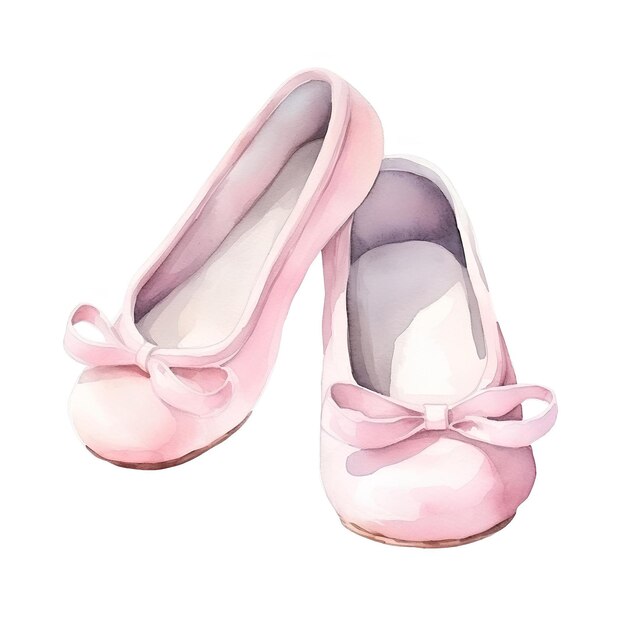 Photo pink woman ballet shoes watercolor paint on white background