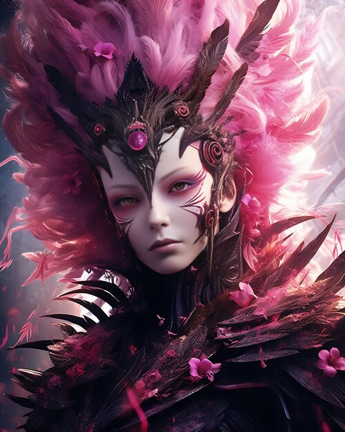 A pink woman with a pink headdress and a pink headdress.