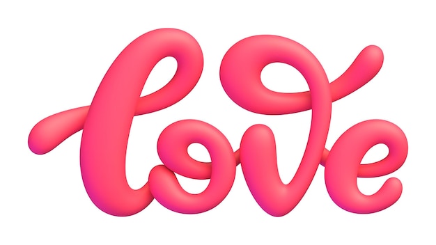 Parola rosa love 3d lettering isolato su sfondo bianco. elemento di design creativo carino