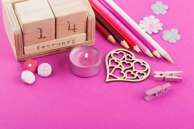 Pink working desk with Valentine objects