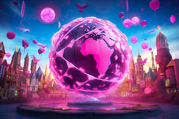 Pink World Map Pink Globe for Pink Fantasize OWrld Ai Generated