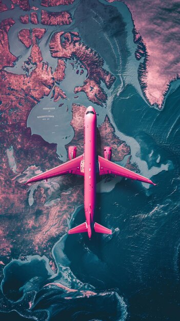 a pink world map with an airplane on it in the style of pop inspo soft pink and pink