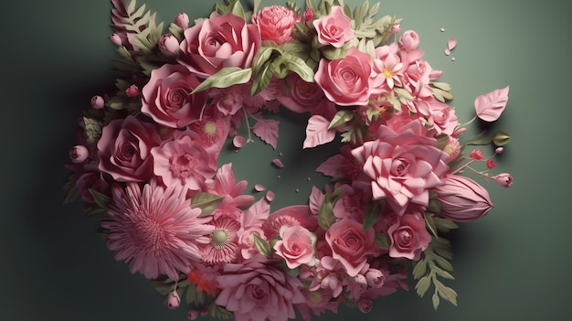 Photo a pink wreath with a flower on it