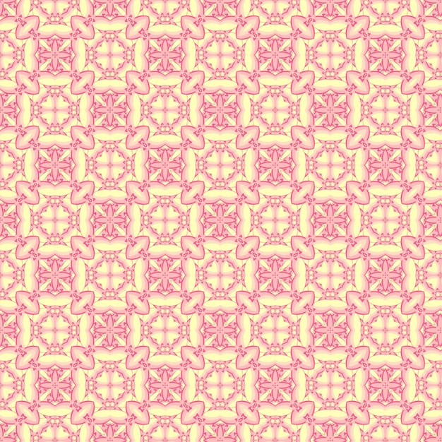 Pink and yellow background with a pattern of stylized flowers.