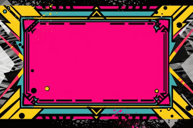 a pink yellow and blue frame on a black background