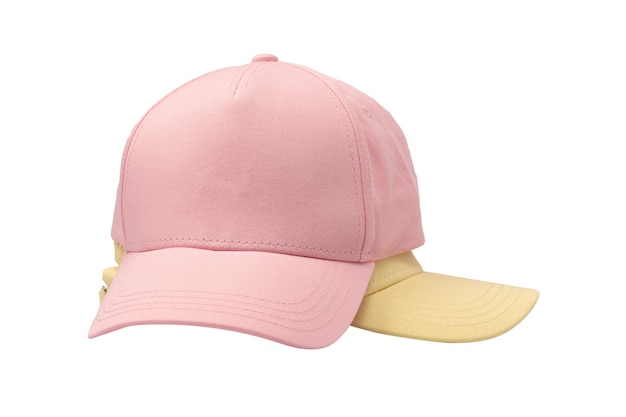 Pink and yellow cap isolated on white background