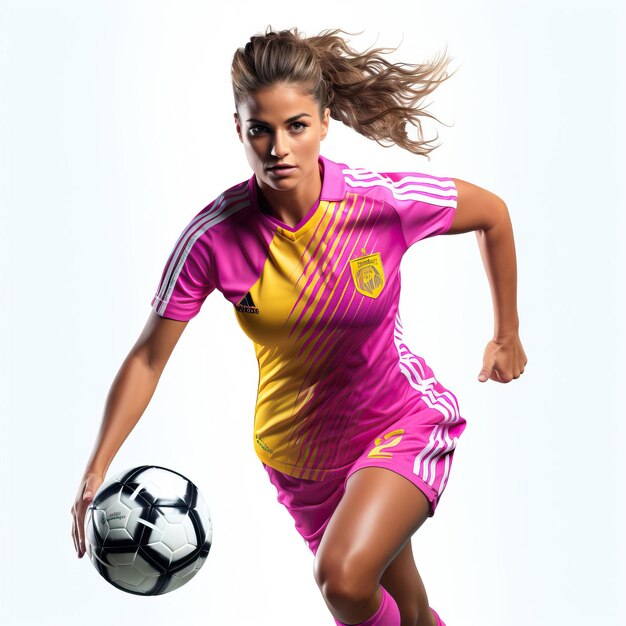 Pink Yellow colors uniform soccer player football white b