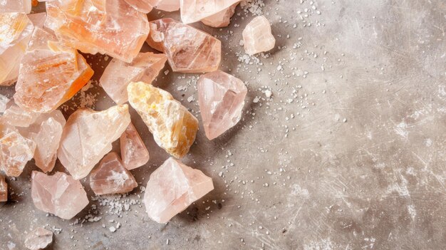 Pink and Yellow Crystals on Table