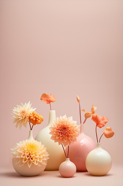 Pink yellow dahlia flowers on pink background spring summer background floral design elements