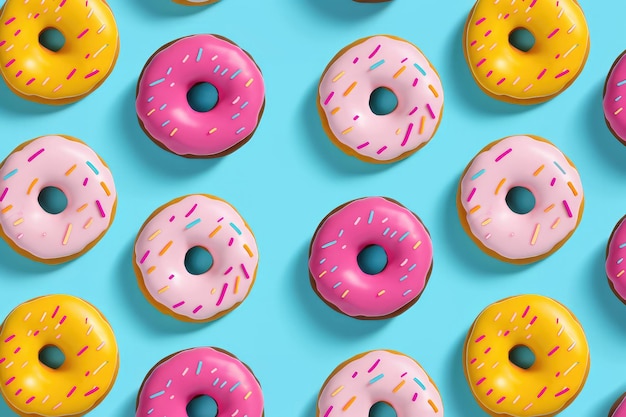 Pink and yellow donuts on blue background