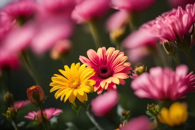 Photo a pink and yellow flower is in the corner of a picture