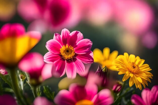 Foto un fiore rosa e giallo è nell'angolo di un quadro