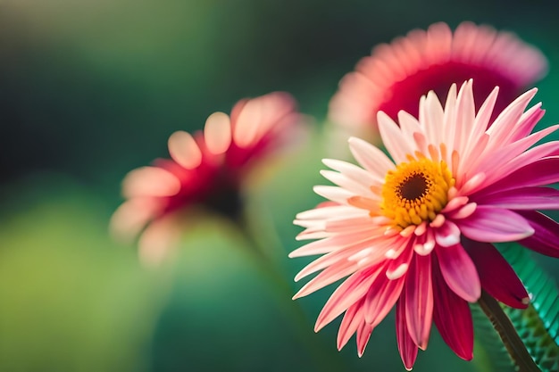 a pink and yellow flower with the yellow center.