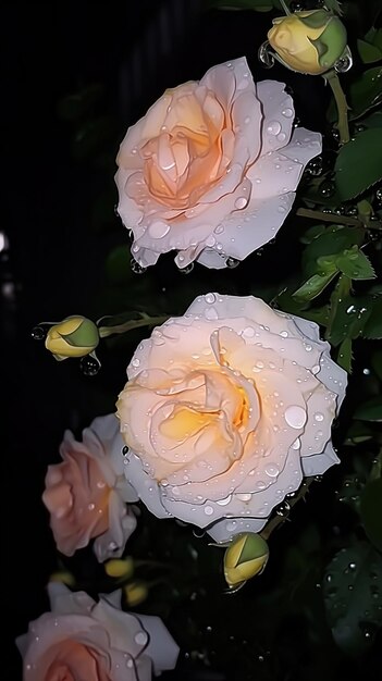 a pink and yellow rose with water drops on it