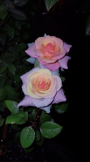 a pink and yellow rose with a yellow and pink flower in the middle