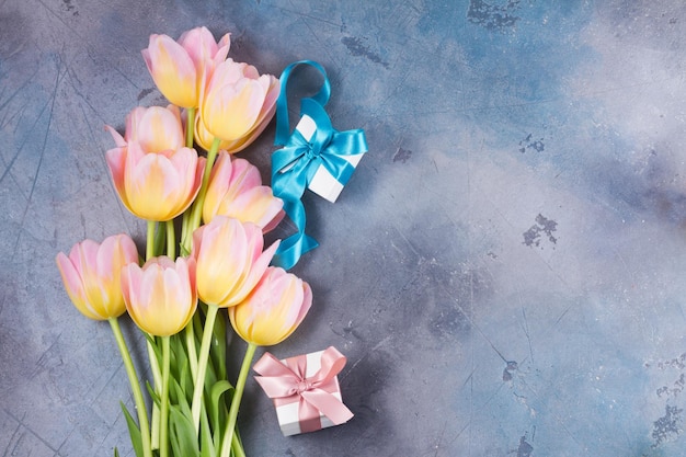 Pink and yellow tulips